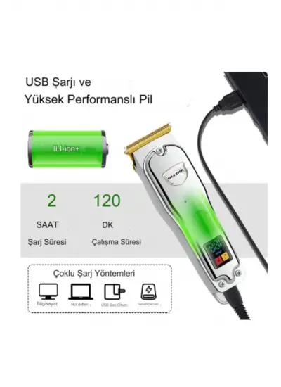 Gold Tech Profesyonel Saç Sakal Tıraş Makinesi Usb Şarj Edilebilir GT-807