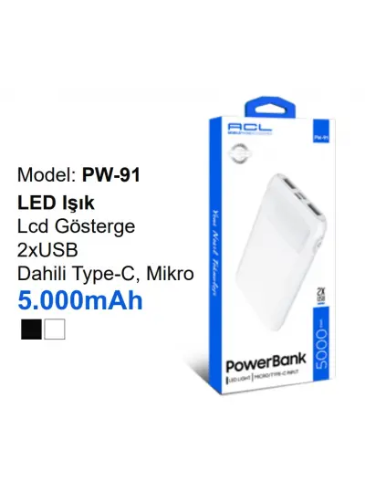 ACL PW-91 5.000MAH LCD GÖSTERGE POWERBANK