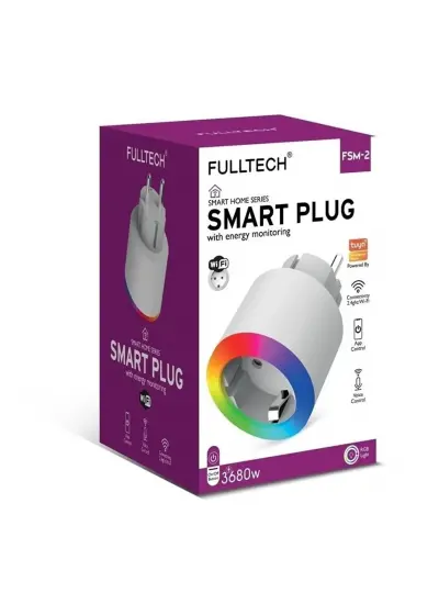 Fulltech Fsm-2 1XSoket, RGB Ledli 3680W, Akıllı Wi-Fi Kontrollü Priz