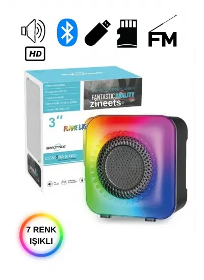 Auris Gts-1373 Rgb Işıklı Ses Bombası Hafıza Kartı Usb Radio Mini Bluetooth Hoparlör 3" Inç