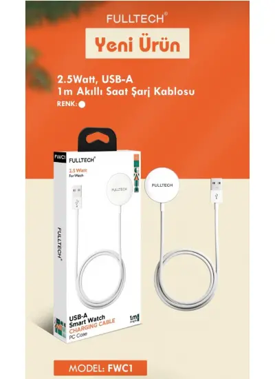 Fulltech Akılı Saat Şarj Kablosu Wireless Usb Şarj Kablosu 1 Metre watchcharger 2.5Watt FWC1