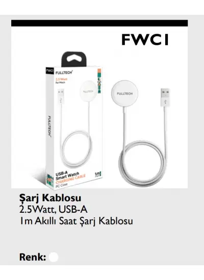 Fulltech Akılı Saat Şarj Kablosu Wireless Usb Şarj Kablosu 1 Metre watchcharger 2.5Watt FWC1