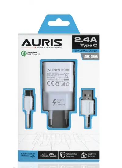 Auris ARS-CH05 Type-C 3.1A Hızlı Şarj Özellikli Şarj Aleti Seti