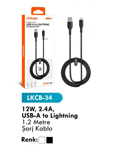 Linkage Lkcb-34 Şarj Kablosu 12W, 2.4A, USB-A to Lightning 1.2 Metre Şarj Kablo