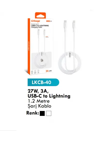 Linkage Lkcb-40 27W, 3A, Usb-C to Lightning 1.2 Metre Şarj Kablosu