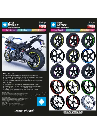 Karbon Fiber Dokulu Moto GP İç Dış Jant Şeridi Takım Sticker Çınar Extreme