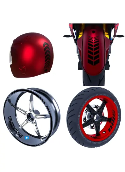 Moto Rider 4'lü Sticker Seti İç Dış Jant Şeridi Kask Çamurluk Çınar Extreme