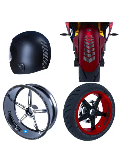 Moto Rider 4'lü Sticker Seti İç Dış Jant Şeridi Kask Çamurluk Çınar Extreme