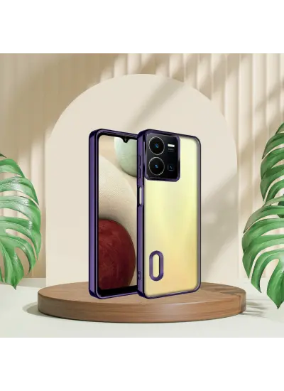 Vivo Y22 / Y22 S Uyumlu Yanları Renkli Lens Korumalı Logo Gösteren Mega Kılıf Mor