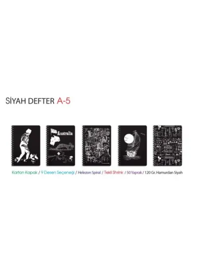 Siyah Defter A5 Telli ( KAPAK DÜZ SİTAH DESENSİZ )