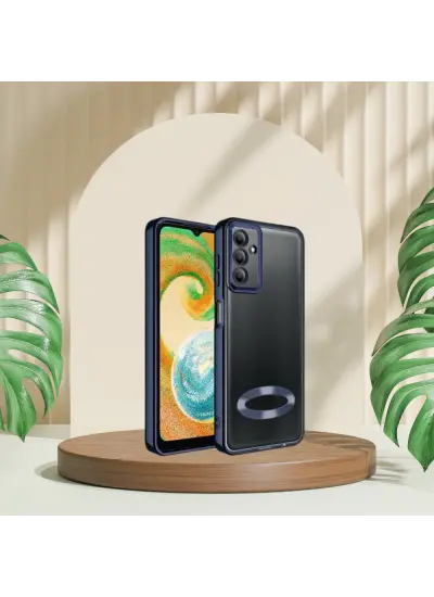 Samsung M14 Yanları Renkli Lens Korumalı Logo Gösteren Mega Kılıf Lacivert