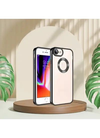 İphone 7 / 8 Uyumlu Yanları Renkli Lens Korumalı Logo Gösteren Mega Kılıf Siyah