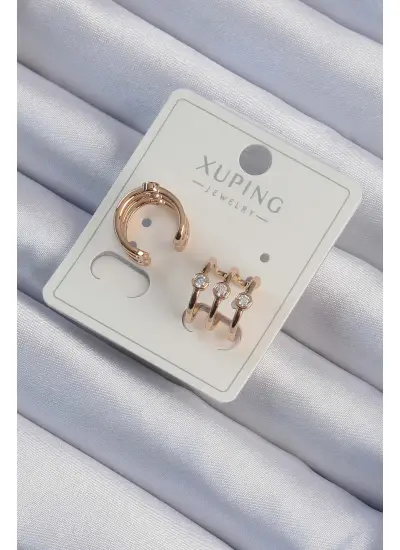 Xuping Rose Renk Zirkon Taşlı Earcuff Küpe - Tj-Bkp9439