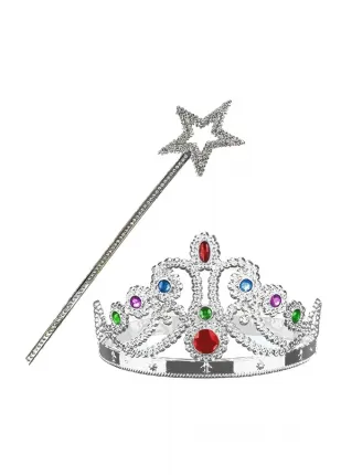 Gümüş Renk Metalize Prenses Tacı Ve Metalize Prenses Yıldız Asası - CBT7650-6118 Gümüş Renk Metalize Prenses Tacı Ve Metalize Prenses Yıldız Asası - CBT7650-6118