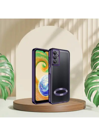 Samsung A34 Yanları Renkli Lens Korumalı Logo Gösteren Mega Kılıf Mor