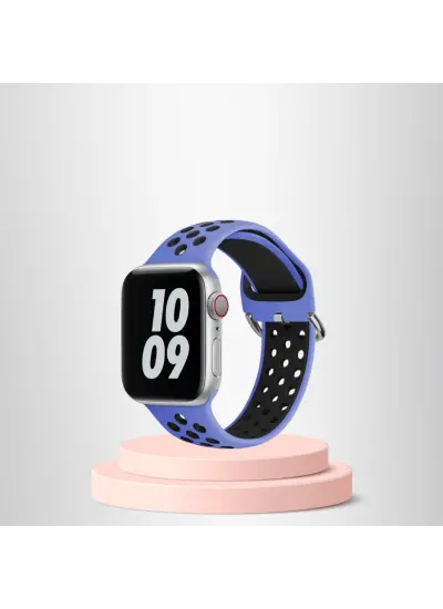 Apple Watch 42 44 45 49 Mm/L Kordon Kayış Bileklik Delikli Lila-Siyah