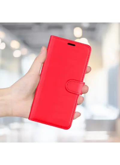 Xiaomi Redmi 9A Kartlıklı Cüzdan Kılıf (Deluxe Wallet Case)  Kırmızı