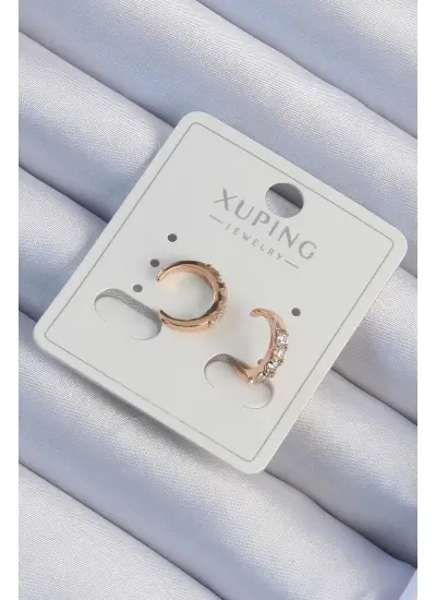 Xuping Rose Renk Zirkon Taşlı Ay Model Earcuff Küpe - Tj-Bkp9464