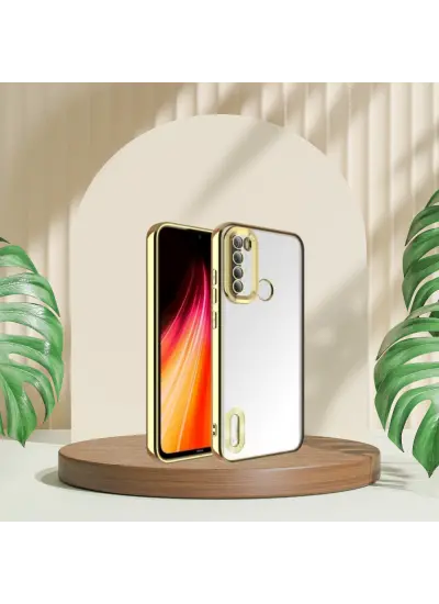 Xiaomi Redmi Note 8 Yanları Renkli Lens Korumalı Logo Gösteren Mega Kılıf Gold