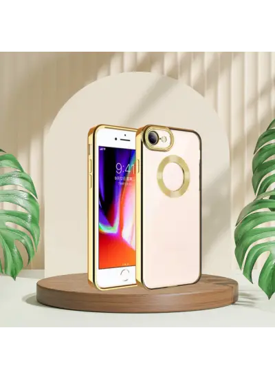 İphone 7 / 8 Uyumlu Yanları Renkli Lens Korumalı Logo Gösteren Mega Kılıf Gold