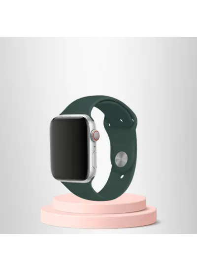 Apple Watch Ultra Silikon Kordon 42-44-45-49 Mm/L Uyumlu Koyu Yeşil