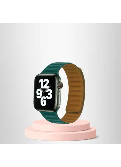 Apple Watch 42/44/45Mm Uyumlu İnce Dokuma Mıknatıslı Kordon Koyu Yeşil