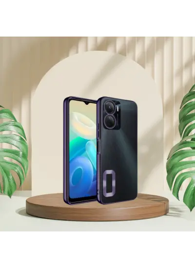 Vivo Y16 Yanları Renkli Lens Korumalı Logo Gösteren Mega Kılıf Mor