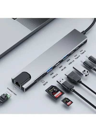 Usb Hub 3.0 Usb Sürücüsü 8 İn 1