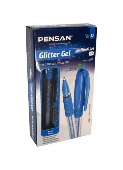 Pensan Glitter simli jel mavi siyah 1 mm 12li