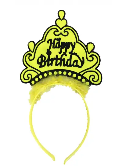 Happy Birthday Neon Sarı Renk Doğum Günü Tacı 24X15 Cm