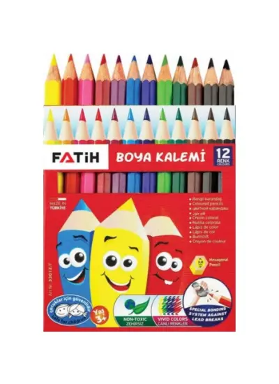 Fatih kuru boya kalemi yarım boy 12 renk 24lü paket