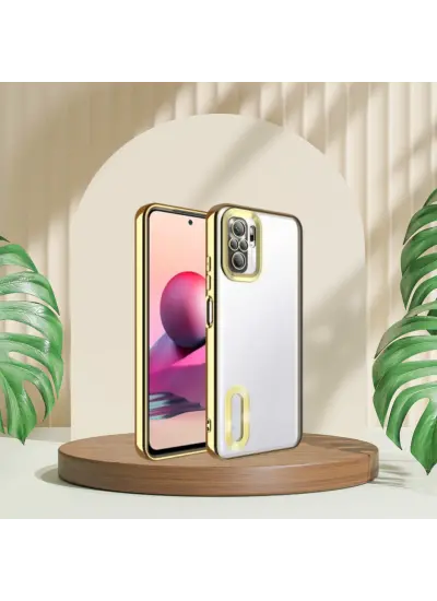 Xiaomi Redmi Note 10 Yanları Renkli Lens Korumalı Logo Gösteren Mega Kılıf Gold