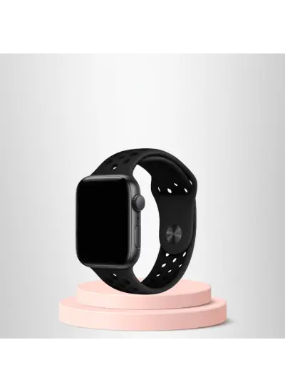 Apple Watch 42 44 45 49 Mm/L Kordon Kayış Bileklik Delikli Siyah