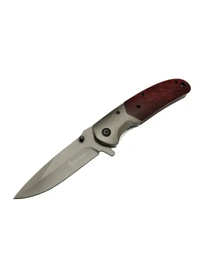 Browning DA 301 Kahve Kamp Çakı 22cm - Yarı Otomatik, Kemerlikli, Ahşap Sap, Kutulu