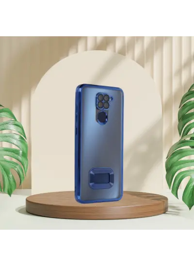 Xiaomi Redmi Note 9 Yanları Renkli Lens Korumalı Logo Gösteren Mega Kılıf Lacivert