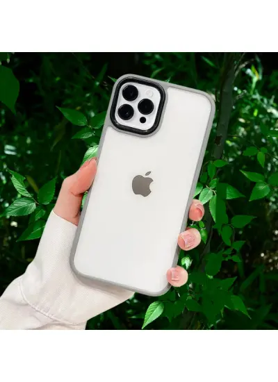 İphone 11 Pro Yanları Renkli Silikon Parlak Arka Yüzeyli Tiger Hibrit Kapak Gri