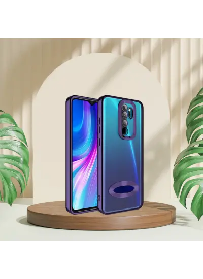 Xiaomi Redmi Note 8 Pro Yanları Renkli Lens Korumalı Logo Gösteren Mega Kılıf Mor