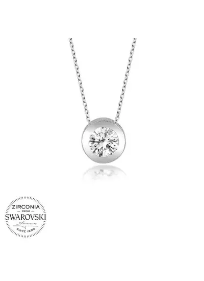 Swarovski Taşlı Gümüş Tektaş Bayan Kolye