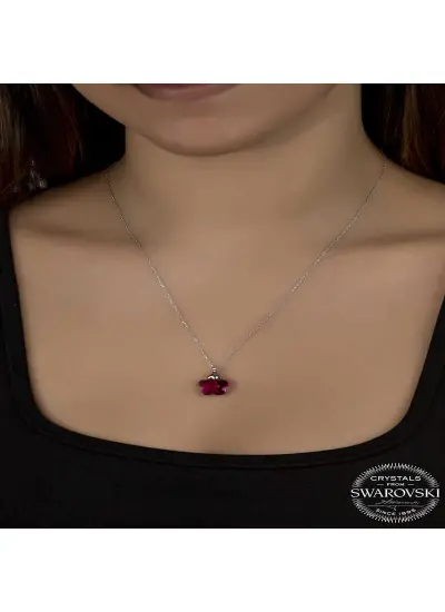 Swarovski Crystal Taşlı Fuşya Papatya Gümüş Kadın Kolye