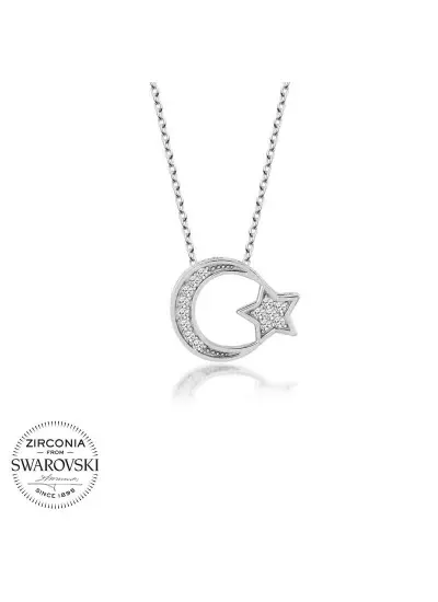 Swarovski Taşlı Gümüş Ayyıldız Bayan Kolye