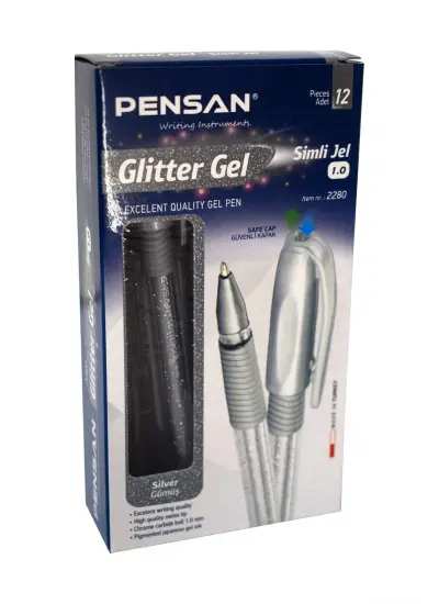 Pensan Glitter Simli Jel Kalem 1 Mm Gümüş 12'li