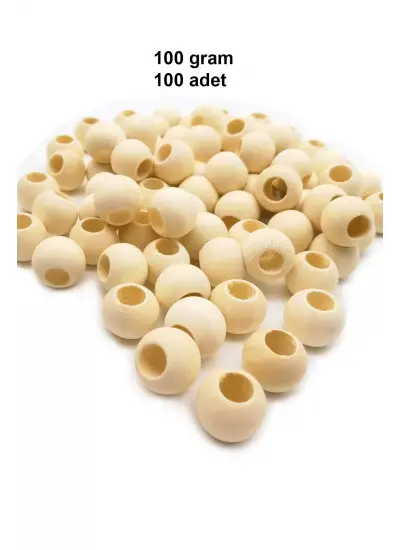 100 Gr (100 Adet) Ahşap Boncuk 15 mm çap x 10 mm Delik Doğal Yuvarlak Ahşap Makrome El İşi Çanta