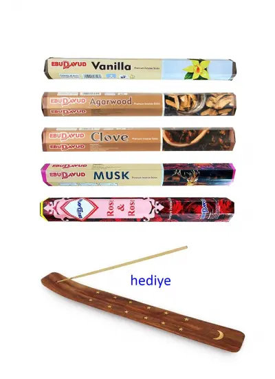 5 Paket 20 Çubuklu Tütsü Vanilla - Musk - Clove - Wood - Redrose - Kayık Hediyeli