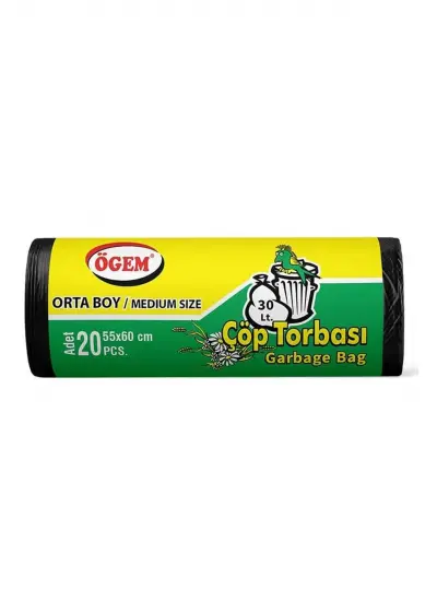 Orta Boy Çöp Torbası 55 x 60 cm 20 Li Rulo x 5 Paket = 100 Adet (Siyah)