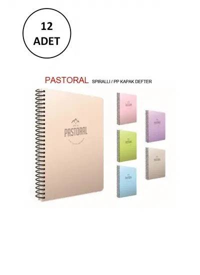 Pastoral A4 Spiralli PP Kapak Defter 96YP Çizgili 12 Adet