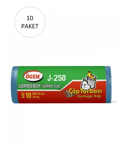 J-250 Jumbo Boy Çöp Torbası 80 x 110 cm 10 Lu Rulo x 10 Paket = 100 Adet (Mavi)