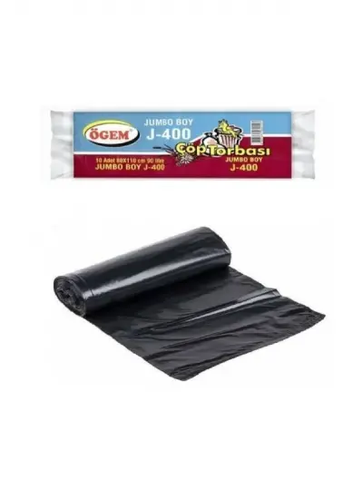 J-400 Jumbo Boy Çöp Torbası 80 x 110 cm 10 Lu Rulo x 1 Paket = 10 Adet (Siyah)