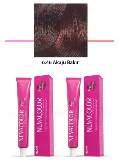 2 li Set Premium 6.46 Akaju Bakır - Kalıcı Krem Saç Boyası 2 X 50 g Tüp