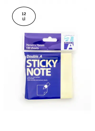 Double A Yapışkanlı Sticky Not Kağıdı Pastel Sarı 76x76