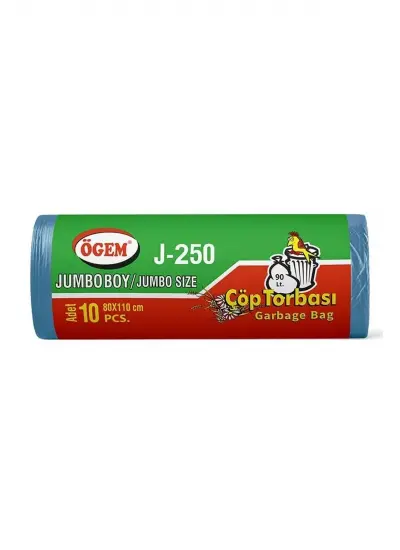 J-250 Jumbo Boy Çöp Torbası 80 x 110 cm 10 Lu Rulo x 1 Paket = 10 Adet (Mavi)